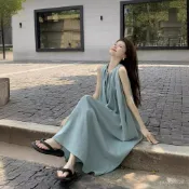【免運】臺灣出貨 吊帶裙 海邊度假露背吊帶長洋裝女夏季 雲南旅遊專用穿搭 寬鬆直筒剪裁 輕薄透氣沙灘長裙 露背設計 吊帶