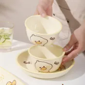 【🎯 在臺出貨 🔥】奶油風陶瓷碗家用卡通菜盤子可愛米飯碗湯碗釉下彩兒童餐具耐高溫 碗公 兒童碗 兒童餐具 兒童餐碗