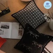 現代輕奢高級感客廳沙發抱枕樣板間靠墊雪尼爾提花金錢豹床頭靠枕