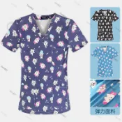 壹灣出貨 醫院短袖 彈力 護士服 口腔 診所 牙科 手術服 男藥店 兒科 透氣 印花洗手衣
