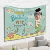 小美人魚照片生日布條 生日布條 專屬布條 生日派對 客製化禮物