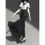 韆鶴 清楚係 日係蕾服 量産型 優雅魚尾裙 顯瘦 襯衫 夏季 白月光 兩件套
