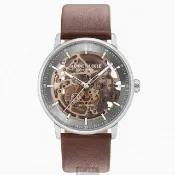 【KENNETH COLE】手錶型號KC00009古銅雙面機械鏤空錶面銀42mm錶殼咖啡色真皮皮革錶帶款