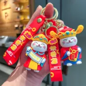 【新款】財神招財貓卡通新年吊飾 節慶禮品鑰匙扣 春節招財鑰匙圈 女生可愛包背包吊飾 娃娃機鑰匙扣批發 3D汽車鑰匙鏈 C