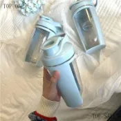 搖搖杯 攪拌杯 運動健身杯 塑料杯 搖搖杯 攪拌杯 運動健身杯 復古藍透明水杯隨手杯搖搖杯大容量直飲杯帶蓋戶外便攜運動塑