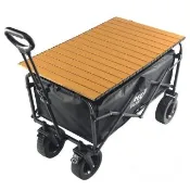 【TreeWalker】多用途可煞車露營摺疊置物手拉車、四輪推車(附木紋桌板)