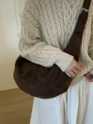 喜挖2店 麂皮絨包包女大容量2025新款秋冬季復古單肩斜後背包通勤餃子包