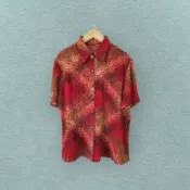 *♡*古着Vintage 浪漫酒紅色 緹花雪紡襯衫/短袖/上衣/喜宴 二手《Anna的百寶箱》