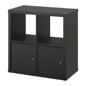 【IKEA 宜家家居】KALLAX 層架組附門片, 黑棕色, 77x77 公分