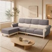 【IHouse】吉祥 L型撞色貓抓皮高背沙發260cm/貴妃沙發/沙發床/4人+腳椅