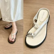 (店+)日系厚底涼鞋女大碼拇指外翻圓頭涉水新款夏季涼拖羅馬沙灘鞋夾腳拖鞋軟底跟鞋矮跟護趾涼鞋短跟黑色拖鞋女鞋運動涼鞋洞洞鞋防水鞋