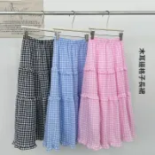韓系簡約風 條紋格子蛋糕裙 半身裙 A字長裙 包臀裙 女生長裙 春夏新款 木耳邊半身裙 百搭顯瘦A字裙 大裙擺半身裙
