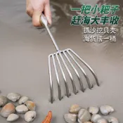 🏆臺灣發貨🏆園藝盆景耙 不銹鋼一體鋼柄小耙子 鬆土耙子 園藝多爪耙鬆土耙子 海鮮耙 園林耙土 蛤蜊工具耙