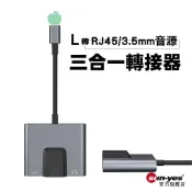 支援最新蘋果IOS26 : L轉RJ45/3.5mm音源 三合一轉接器｜支援乙太有線網路/鍵盤滑鼠/隨身碟/讀卡機