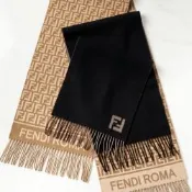 FENDI 芬迪 雙F羊絨雙面流蘇圍巾 披肩(2色 保暖 喀什米爾)