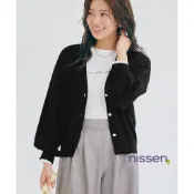 Nissen V領金釦針織外套 氣質澎澎袖寬鬆 百搭顯瘦 日系女裝 春秋新款