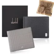 dunhill 金屬鐵牌/壓紋線條LOGO皮革8卡格短夾-任選