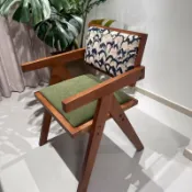 天際生活 【中古侘寂風】昌迪加爾椅 餐椅 實木椅 扶手椅 靠背椅 藤編椅 民宿餐廳椅 北歐復古風 手工藤編 自然質感 居家美學