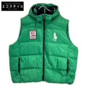 【DOKODEMO】Polo Ralph Lauren 綠色美國大馬標羽絨背心，4XL 號（二手）