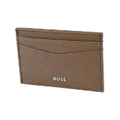 【BOSS】BOSS拋光銀字LOGO荔枝紋牛皮4卡開口式卡夾(男款/棕)