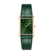【Daniel Wellington】DW 手錶 Bound 32x22mm 摩登伯朗大道綠皮革方錶-綠錶盤(玫瑰金框)
