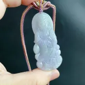 天然緬甸玉 翡翠 春帶彩 觀音項鍊 紫羅蘭飄綠 手工編繩 禮物