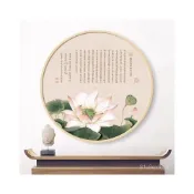 (店+)免運 可開髮票 心經裝飾畵新中式圓形荷花掛畵 禪意大悲咒字畵 茶室佛堂背景墻壁畵 招財風水畫 牆壁掛飾 壁畫裝飾 玄關畫