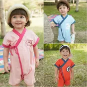 (店+)【Baby 童衣】兒童連身衣 男女童短袖連身服 男寶寶女寶寶中國風復古斜開綁帶武道服連身衣 80092