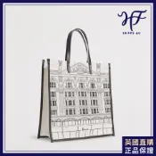 【HF】Harrods英國直購 正品 哈洛德 25年新款 騎士橋線條建築厚帆布皮革邊手提包 手提袋 質感風格購物袋