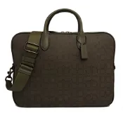 【COACH】C LOGO織布男中性款手提斜背兩用筆電公事包(橄欖綠)