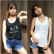 美國百分百【Armani Exchange】挖背 背心 AX 無袖 logo 上衣 T-shirt 白色/黑色 女 I208