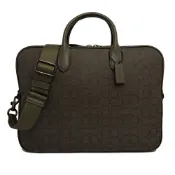 COACH 蔻馳 C LOGO織布男中性款手提斜背兩用筆電公事包(橄欖綠)