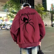 免運💯酒紅色棒球服男士外套春秋款2023新款潮牌美式高街ma1飛行員夾克