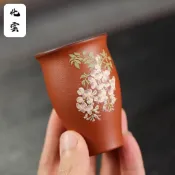 【化雲】宜興紫砂主人杯雙色粉漿聞香杯品茗杯精品泥繪功夫茶具小品杯客杯