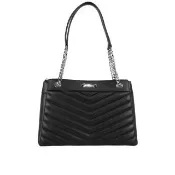 【Michael Kors】Whitney 銀釦縫線皮革鏈帶中型三層托特包(黑色)