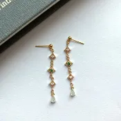14K包金 綠鋯石星芒綴水滴海藍寶耳環 14KGF