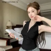 Sthgruybfubwl French Twist Wrap 性感露背背心女式無袖辣妹上衣 TW