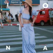 IONA實拍渡假套裝兩穿一字肩蓬蓬袖上衣+長裙套裝 彈性魚尾裙包臀裙