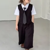 兒童西裝套裝夏季小主持人開學禮服男童花童小西服帥氣男孩三件套