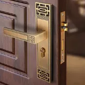 店長推薦   新中式室內門鎖家用通用型 靜音臥室房間門鎖實木門鎖子把手古銅