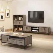 (店+)【大象傢俱】台灣製造｜輕工業 古橡木 客廳組合三件組 電視櫃 收納櫃 茶几 木心板 最高3年保固 台灣製造