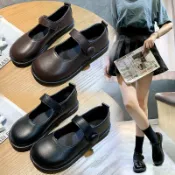 學生皮鞋 黑皮鞋 一腳蹬女鞋 赫本鞋 英倫鞋 瑪莉珍鞋厚底 軟妹大頭皮鞋日系圓頭女學生百搭娃娃鞋平底學院風JK鞋子制服