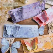 🔥臺灣熱銷🔥水彩蝴蝶抽拉式賀卡可愛卡通3d立體創意手寫小卡片生日禮物祝福