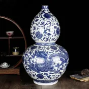 協貿國際日用品生活8館 景德鎮陶瓷器青花瓷葫蘆落地花瓶纏枝龍騰盛世擺件工藝品喬遷禮物