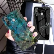三星Galaxy A8s A8 plus 2018 大理石玻璃 手機殼 保護殼 全包防摔 A8+玻璃背殼 保護套矽膠軟邊