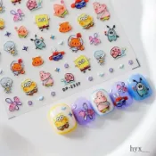 🔥臺灣發貨🔥【7055人收藏】2024新款卡通可愛Q版海綿寶寶派大星美甲貼紙學生立體浮鵰指甲貼