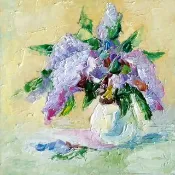 丁香油畫原件，小花卉藝術品，花牆藝術，厚塗藝術