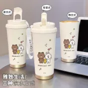 不鏽鋼保溫杯 保溫瓶🎀 卡通布朗熊大容量保溫杯女學生高顏值車載吸管水杯子保冷杯咖啡杯
