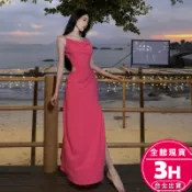 【梨卡】 隔日到貨 女裝 連身裙 洋裝喜宴 辣妹洋裝 收腰長洋裝 細肩連身裙 露背連身裙 C6580 【現貨24H】