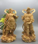 銀聯網日用品生活館 小葉黃楊木雕韋陀尊者關公伽藍菩薩擺件左右護法神像家居飾品1入